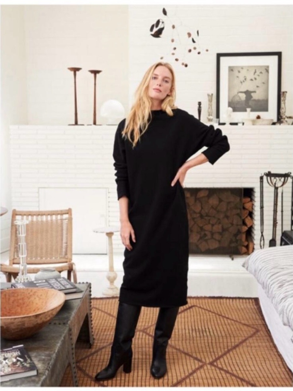 Frank & Eileen Black funnel neck Long-Sleeve Midi Dress, worn once